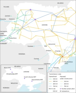 Карта електромереж України з АЕС та лініями електропередач